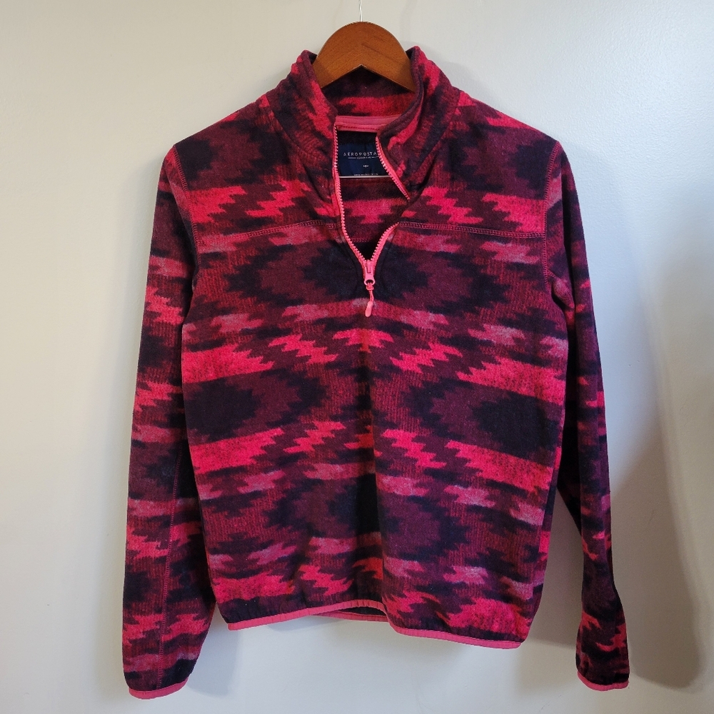 Aeropostale Pink Aztec Print 1/4 Zip Fleece Jacket Size Medium